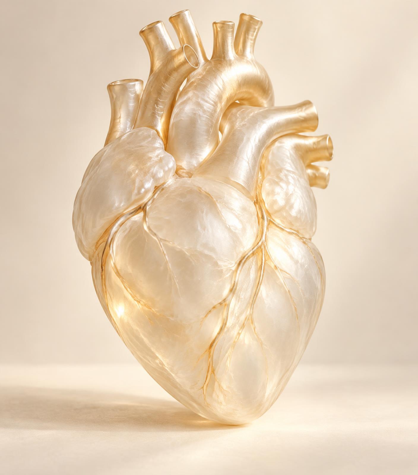 Sculptural anatomical heart in champagne and pearl